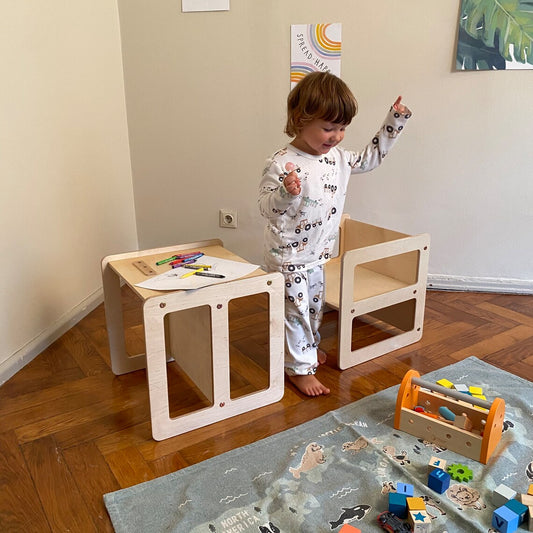 Montessori Cube Chair Set, Cube Chair and Table Set, Montessori Cube Table, Montessori Furniture, Kids Play Table Set - AKACIS STORE