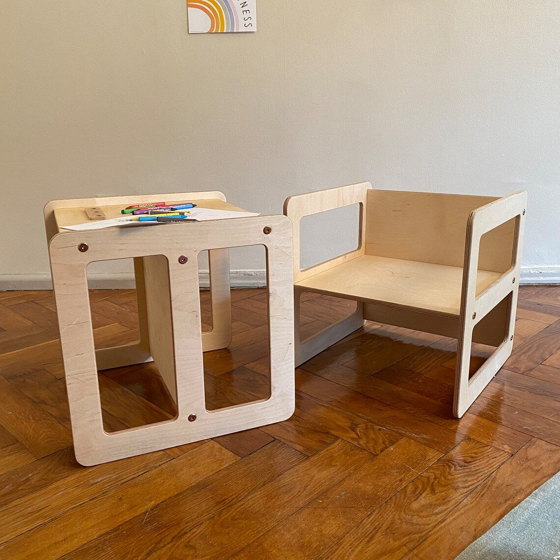 Montessori Cube Chair Set, Cube Chair and Table Set, Montessori Cube Table, Montessori Furniture, Kids Play Table Set - AKACIS STORE