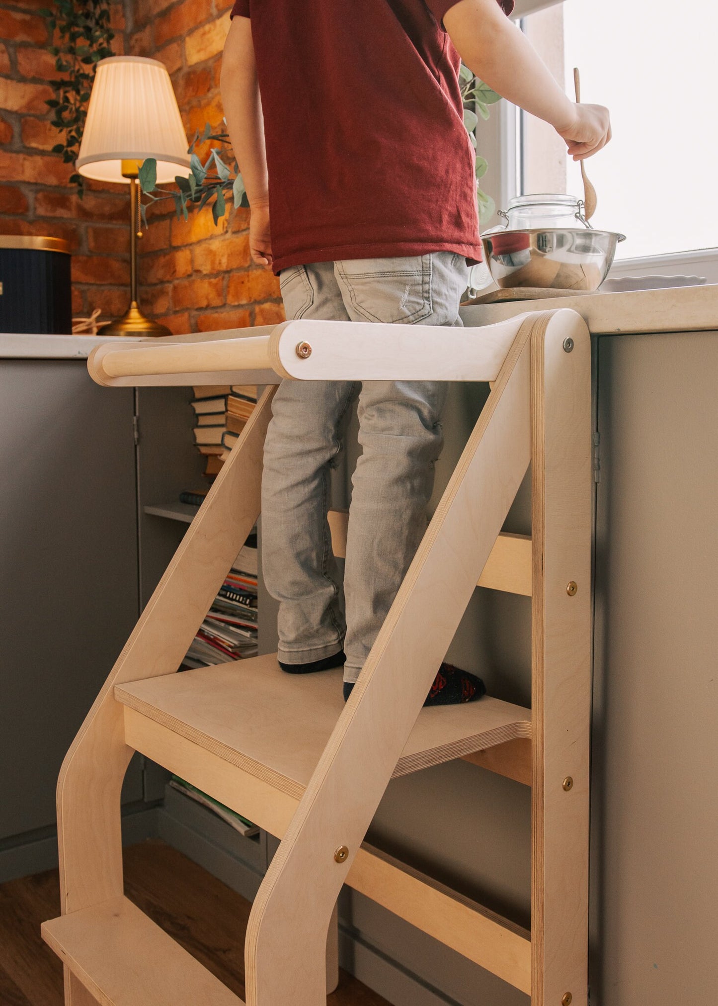 Kitchen Step Stool, Montessori Kitchen Helper, Toddler Kitchen Step Stool, Toddler Chair, Foldable Kitchen Tower, Kitchen Stool - AKACIS STORE