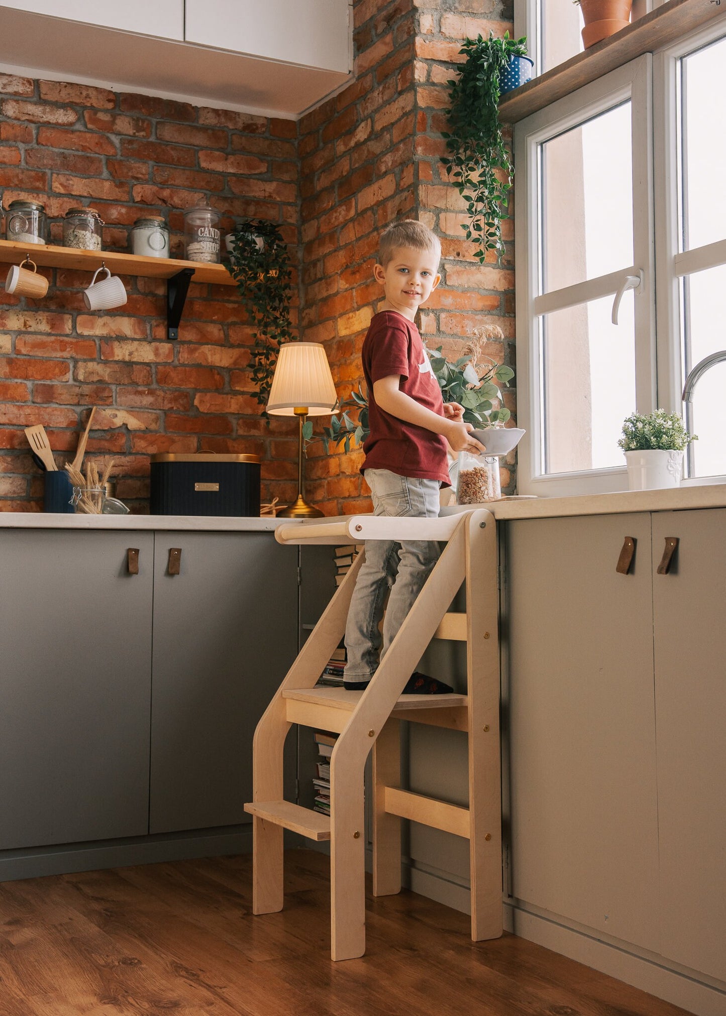 Kitchen Step Stool, Montessori Kitchen Helper, Toddler Kitchen Step Stool, Toddler Chair, Foldable Kitchen Tower, Kitchen Stool - AKACIS STORE