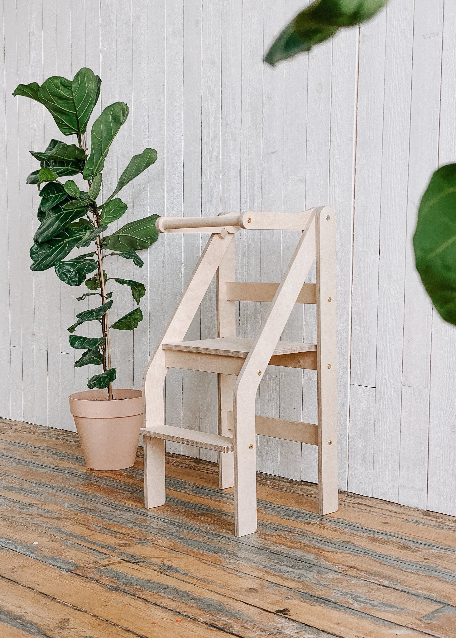 White Kitchen Stool, Kitchen Helper, Toddler Kitchen Step Stool, Toddler Chair, Foldable Kitchen Tower, White Toddler Chair - AKACIS STORE