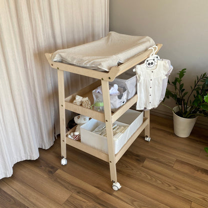 Natural Changing Baby Table, Changing toddler Tray On Wheels, Changing Table Organizer, Baby Table Station, Nursery Table - AKACIS STORE