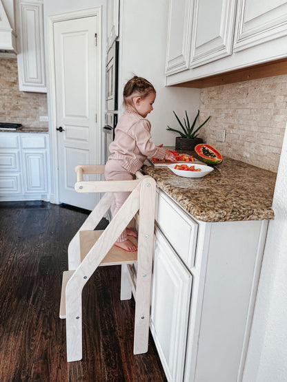 Ready to Ship!!! Black Kitchen Stool, Kitchen Helper, Toddler Kitchen Step Stool, Toddler Chair, Foldable Kitchen Tower, White Toddler Chair - AKACIS STORE