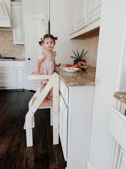 White Kitchen Stool, Kitchen Helper, Toddler Kitchen Step Stool, Toddler Chair, Foldable Kitchen Tower, White Toddler Chair - AKACIS STORE