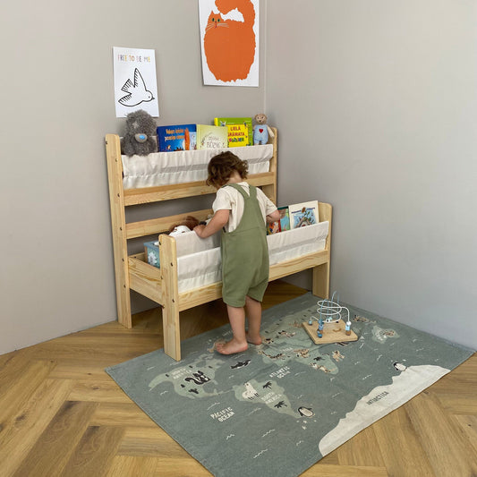 Montessori Bookshelf Toddler Bookcase Montessori Wooden Furniture Nursery Gift Wooden Bookshelf with Hidden Storage Toddler, Kids Storage - AKACIS STORE