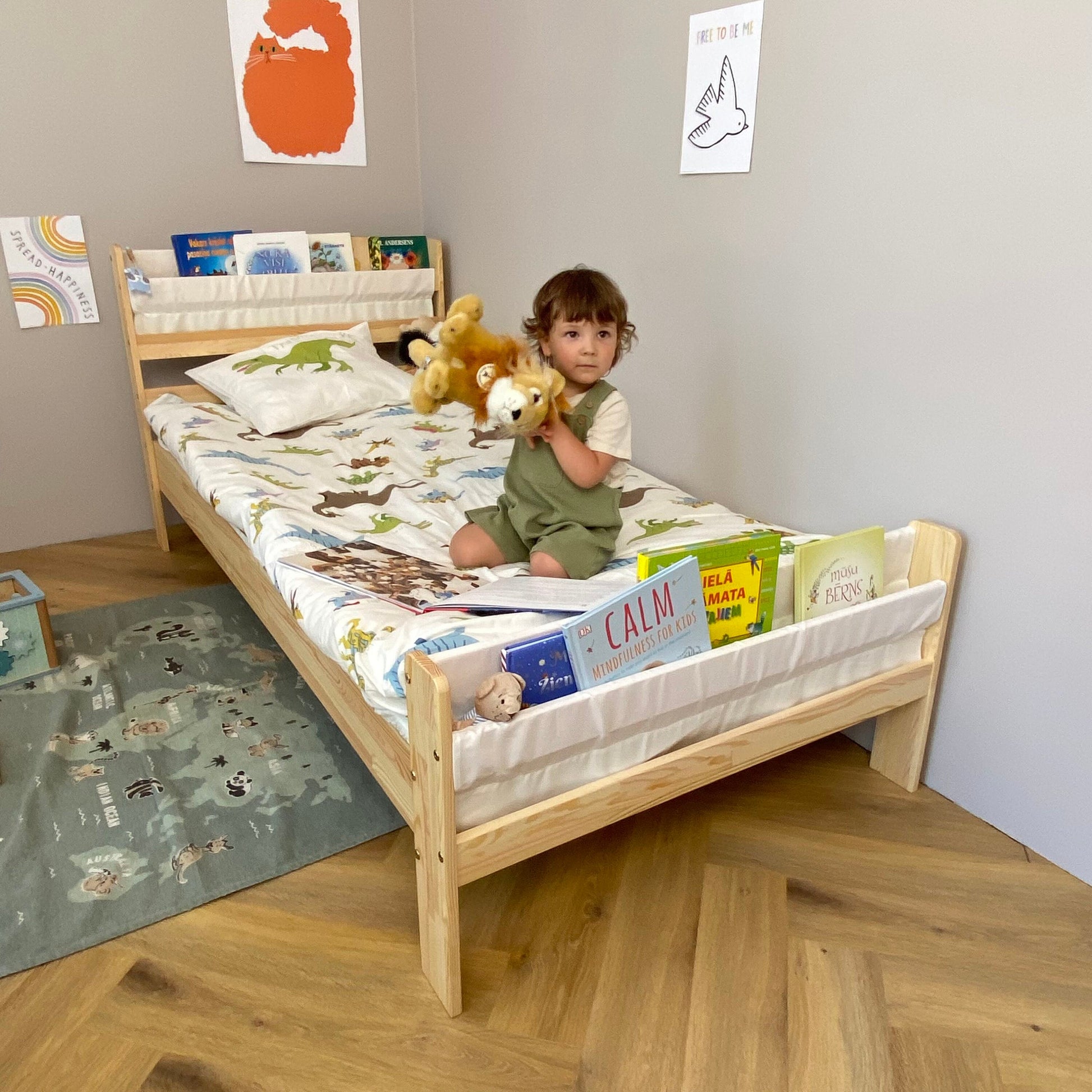 Platform bed, Toddler bed with slats, Montessori bed, Floor bed, Lit Cabane, Bodenbett, Kinderbett Mit, Sicherheitsgeländern, Nursery crib - AKACIS STORE