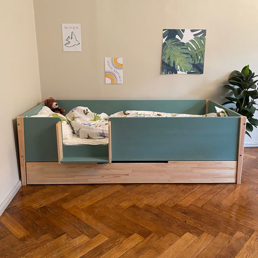 Platform Bed, Toddler Bed with Slats, Montessori Bed, Floor bed, Lit Cabane, Bodenbett, Kinderbett Mit, Sicherheitsgeländern, Nursery crib - AKACIS STORE