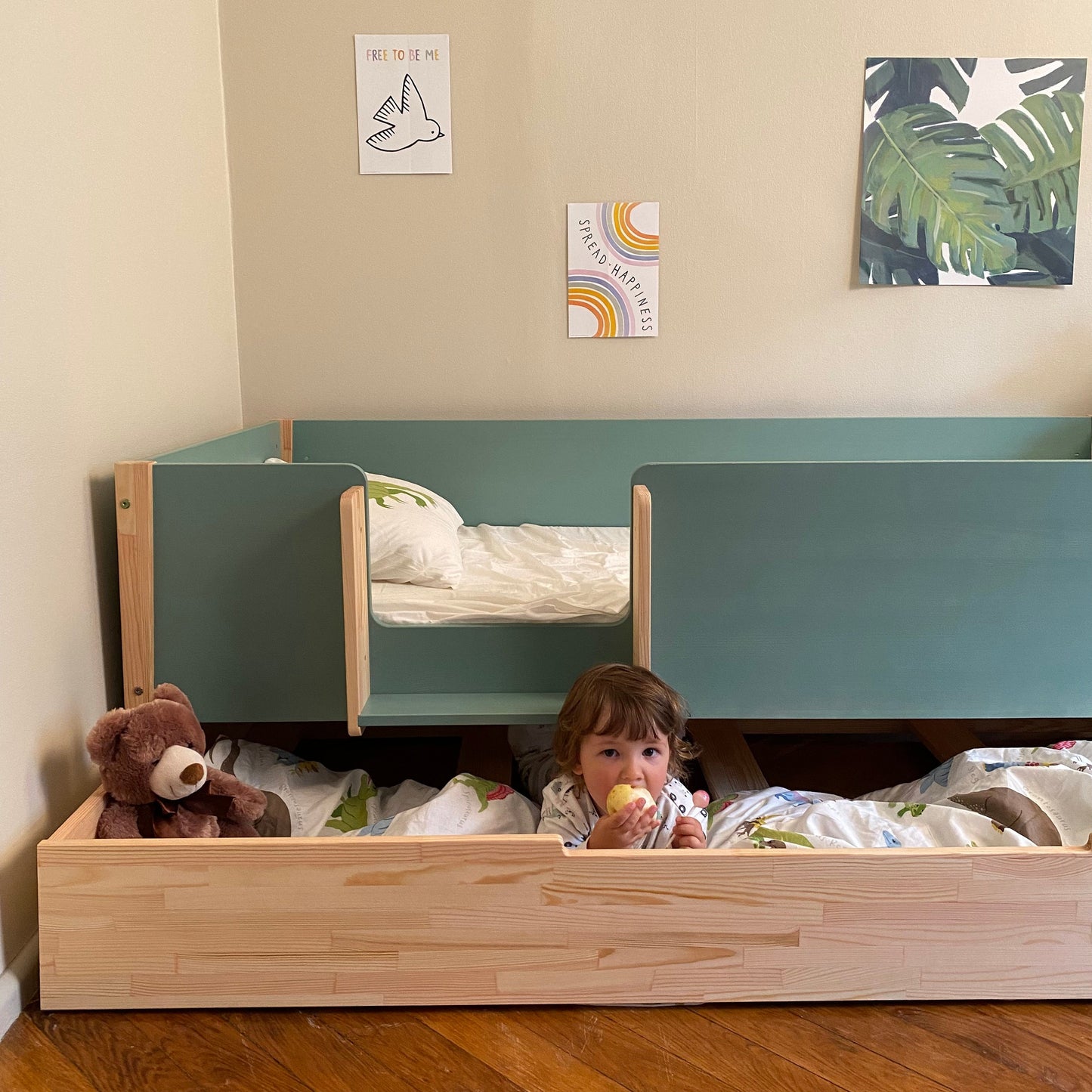 Platform Bed, Toddler Bed with Slats, Montessori Bed, Floor bed, Lit Cabane, Bodenbett, Kinderbett Mit, Sicherheitsgeländern, Nursery crib - AKACIS STORE