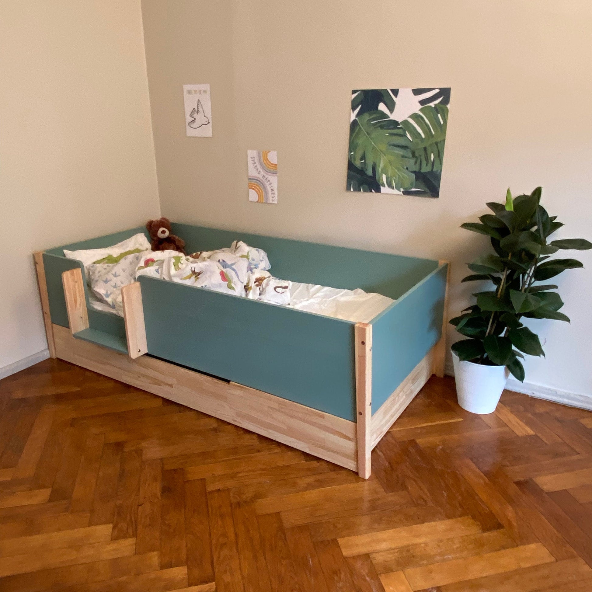 Platform Bed, Toddler Bed with Slats, Montessori Bed, Floor bed, Lit Cabane, Bodenbett, Kinderbett Mit, Sicherheitsgeländern, Nursery crib - AKACIS STORE